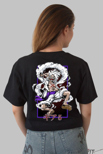 Tricou Anime One Piece - Luffy Gear 5 Toon Power dama negru