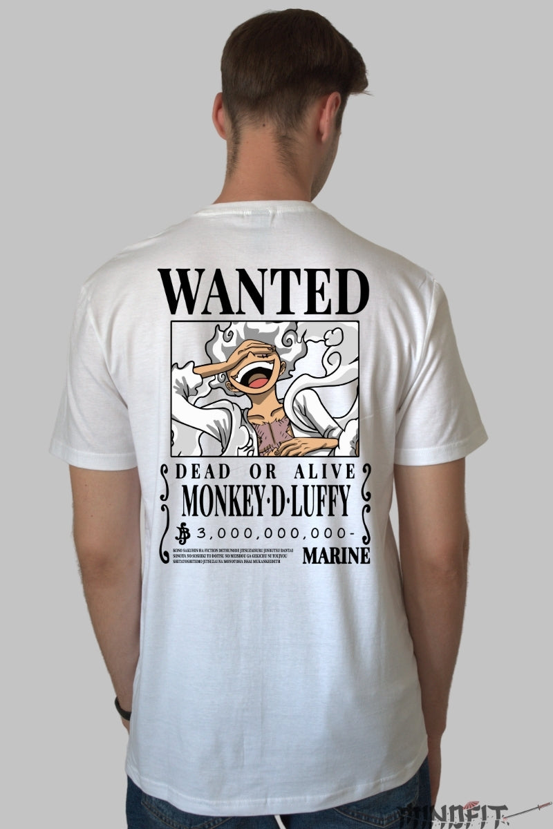 Tricou Anime One Piece - Luffy Gear 5 Wanted Poster barbat alb