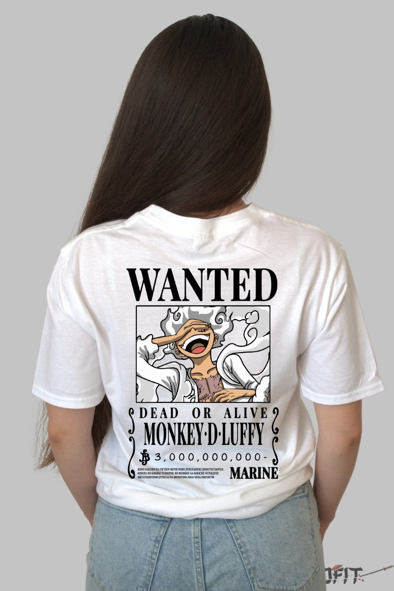 Tricou Anime One Piece - Luffy Gear 5 Wanted Poster dama alb