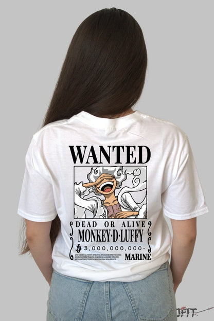 Tricou Anime One Piece - Luffy Gear 5 Wanted Poster dama alb