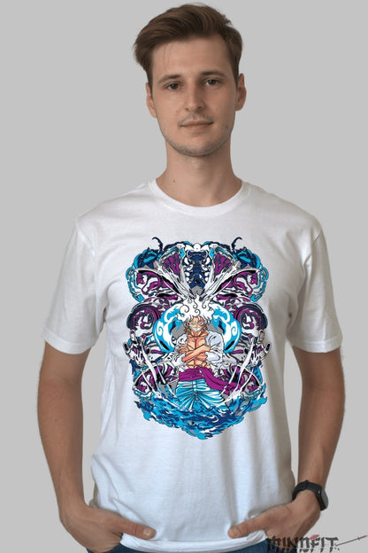 Tricou Anime One Piece - Luffy Gear Fifth Ascensiune Divina barbat alb