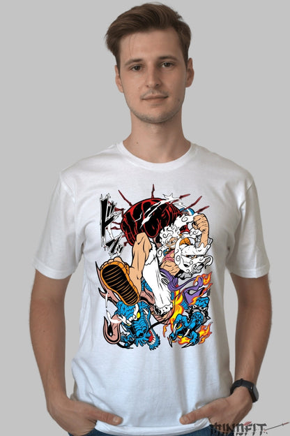 Tricou Anime One Piece - Luffy Gear Fifth Dragon Rage barbat alb