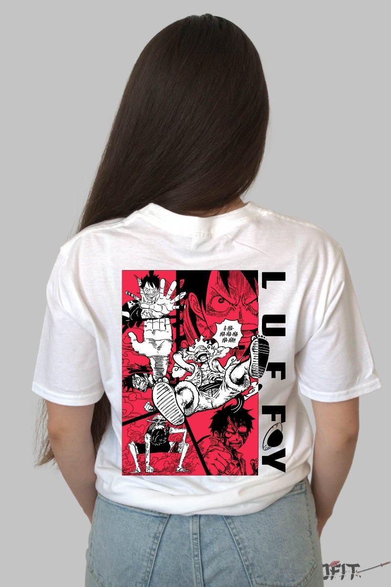 Tricou Anime One Piece - Luffy Gear Fifth Epic Panels dama alb