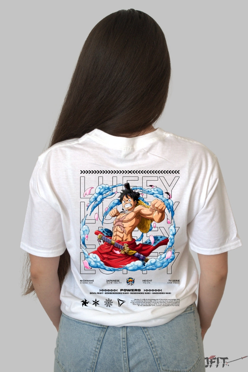 Tricou Anime One Piece - Luffy Gear Fifth Haki Surge dama alb