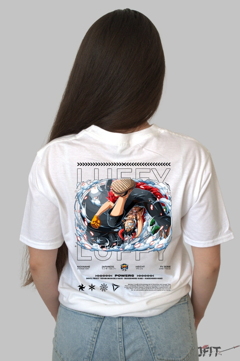 Tricou Anime One Piece - Luffy Gear Fifth Impact dama alb