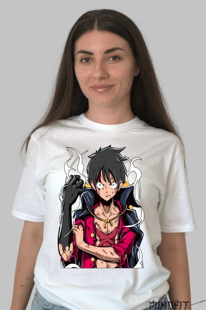 Tricou Anime One Piece - Luffy Gear Fourth Awakening dama alb