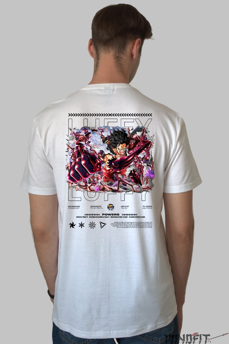 Tricou Anime One Piece - Luffy Gear Fourth Boundless Fury barbat alb