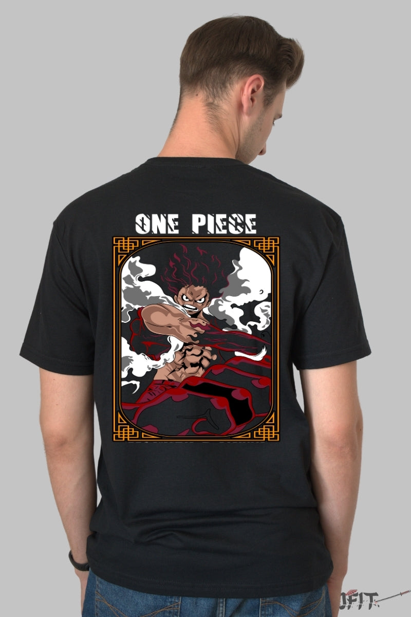 Tricou Anime One Piece - Luffy Gear Fourth Boundless Fury barbat negru