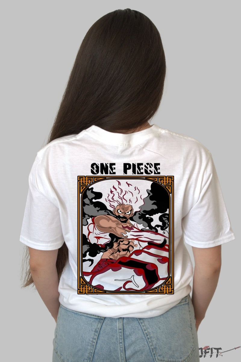 Tricou Anime One Piece - Luffy Gear Fourth Boundless Fury dama alb