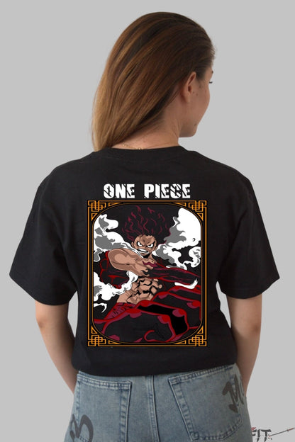 Tricou Anime One Piece - Luffy Gear Fourth Boundless Fury dama negru