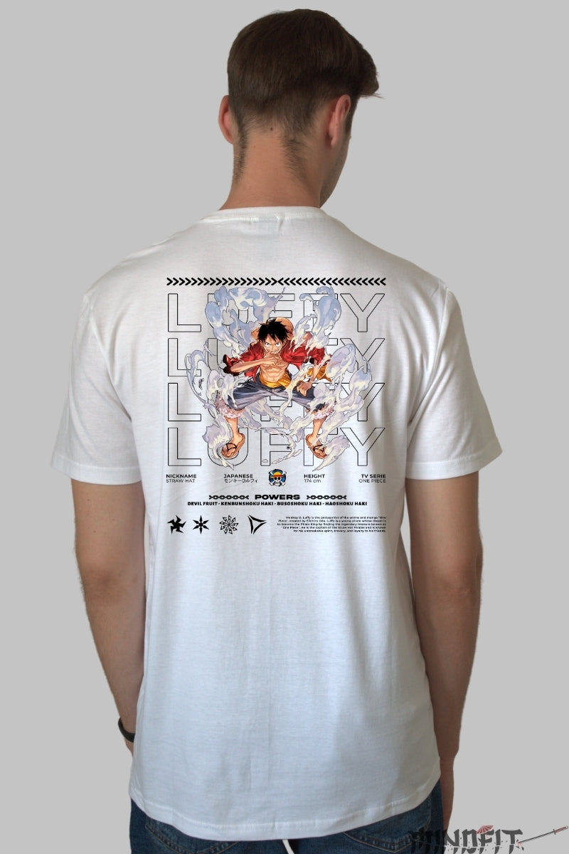 Tricou Anime One Piece - Luffy Gear Fourth Emission barbat alb