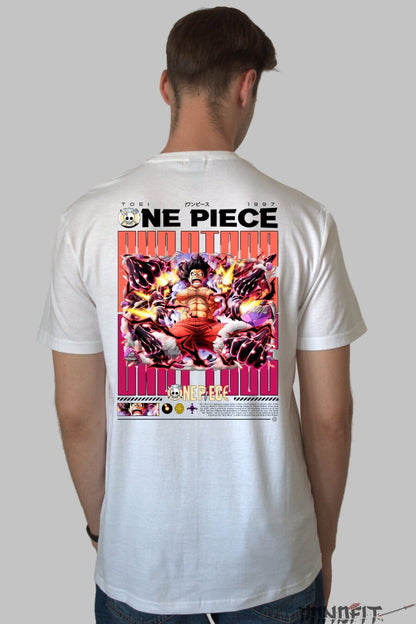 Tricou Anime One Piece - Luffy Gear Fourth Full Power barbat alb