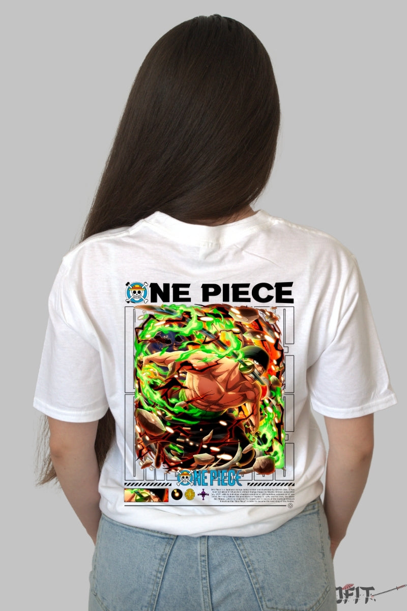 Tricou Anime One Piece - Roronoa Zoro Rage Mode dama alb