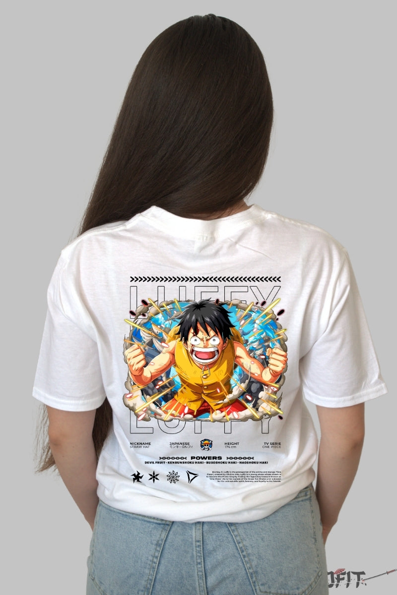 Tricou Anime One Piece - Luffy Gear Second Explosion dama alb