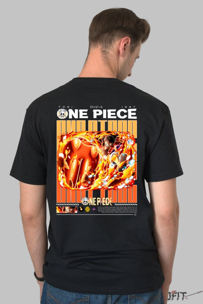 Tricou Anime One Piece - Luffy Gear Second Flame Fist barbat negru