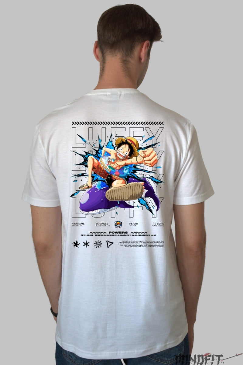 Tricou Anime One Piece - Luffy Gear Second Impact barbat alb