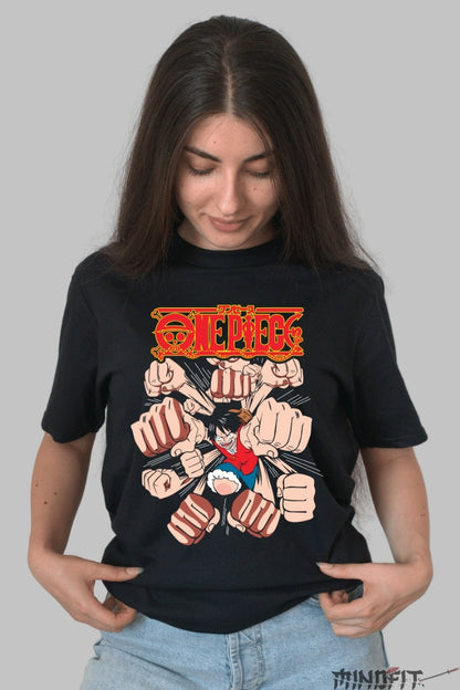 Tricou Anime One Piece - Luffy Gomu Gomu no Gatling dama negru