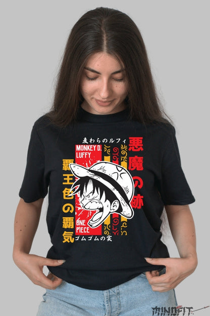 Tricou Anime One Piece - Luffy Haki Conqueror Gear dama negru