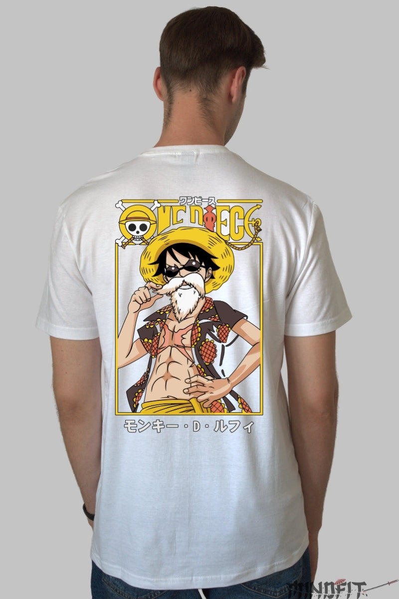 Tricou Anime One Piece - Luffy In Stilul Lui Master Roshi barbat alb