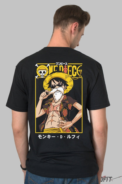 Tricou Anime One Piece - Luffy In Stilul Lui Master Roshi barbat negru