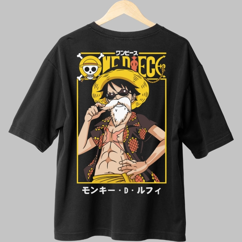 Tricou Anime One Piece - Luffy In Stilul Lui Master Roshi spate