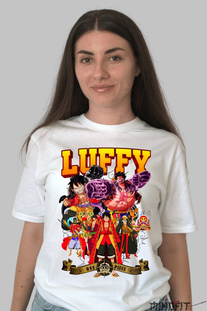 Tricou Anime One Piece - Luffy King of Pirates dama alb