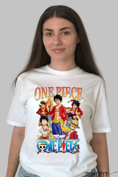 Tricou Anime One Piece - Luffy Legenda Marelui Pirat dama alb
