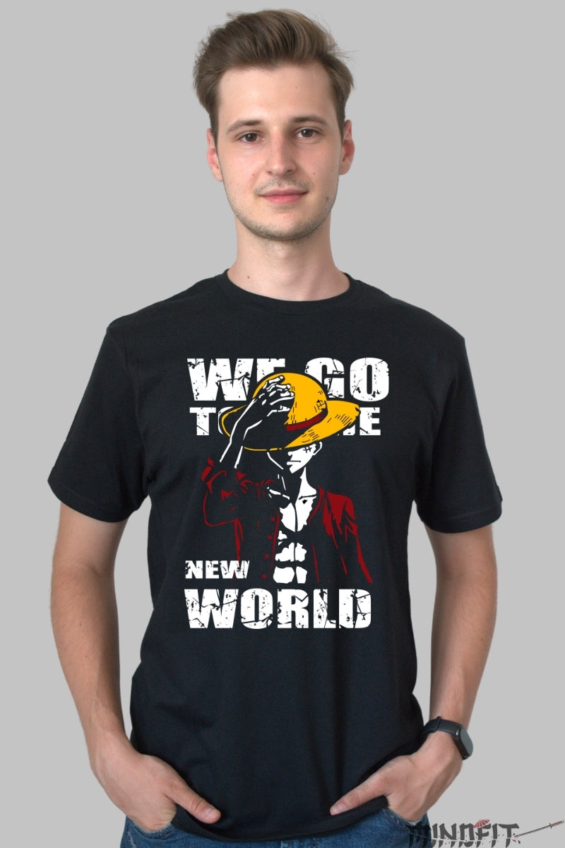 Tricou Anime One Piece - Luffy New World Journey barbat negru
