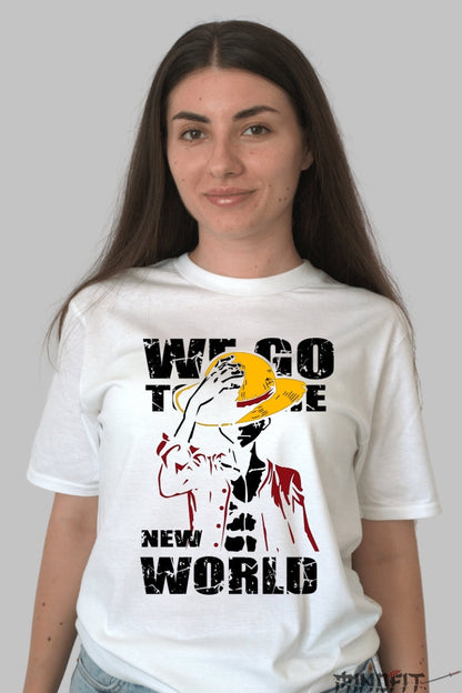 Tricou Anime One Piece - Luffy New World Journey dama alb