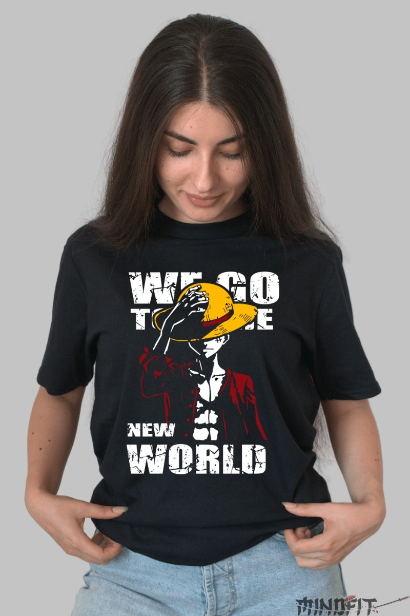Tricou Anime One Piece - Luffy New World Journey dama negru