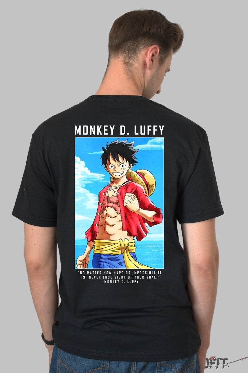 Tricou Anime One Piece - Luffy Pirate King Vibes barbat negru