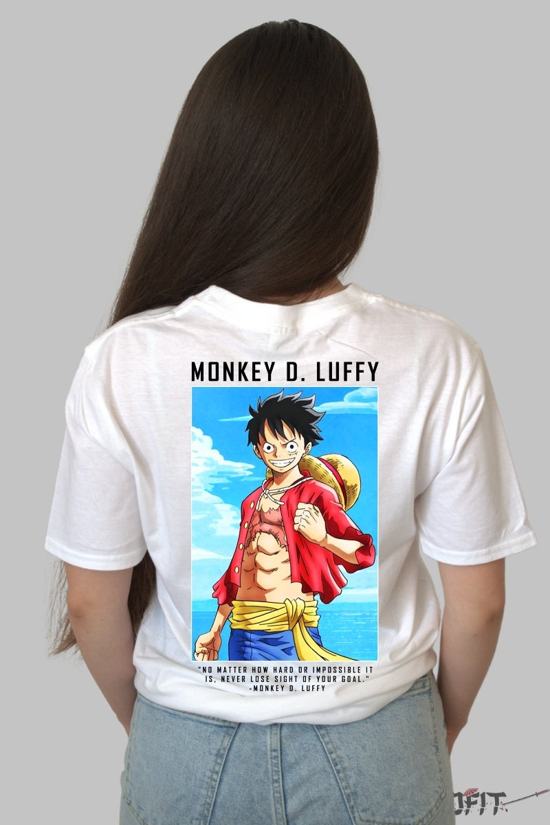 Tricou Anime One Piece - Luffy Pirate King Vibes dama alb