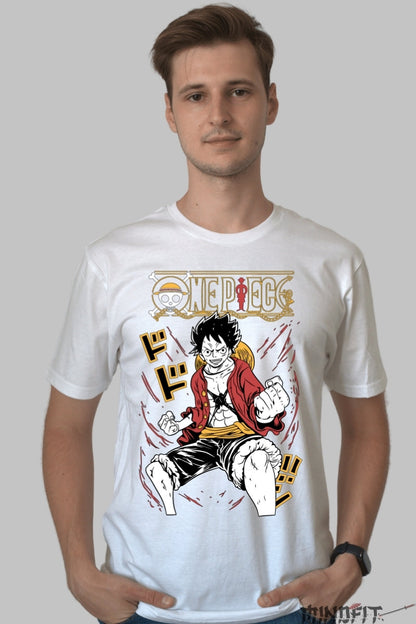 Tricou Anime One Piece - Luffy Red Rage Mode barbat alb