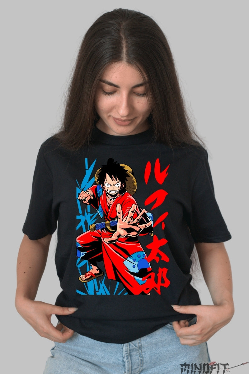 Tricou Anime One Piece - Luffy Samurai Warrior dama negru