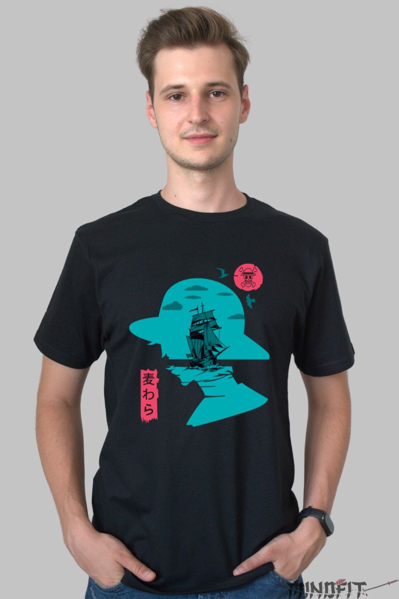 Tricou Anime One Piece -Luffy si Corabia Sunny barbat negru