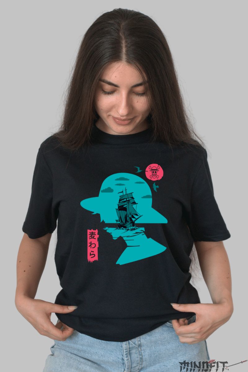 Tricou Anime One Piece -Luffy si Corabia Sunny dama negru