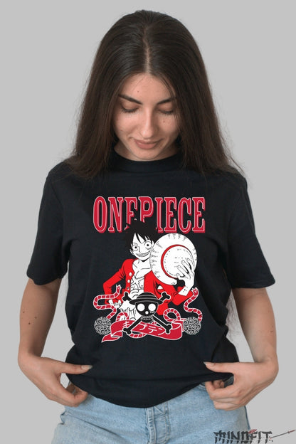 Tricou Anime One Piece - Luffy si Palarie de Paie dama negru