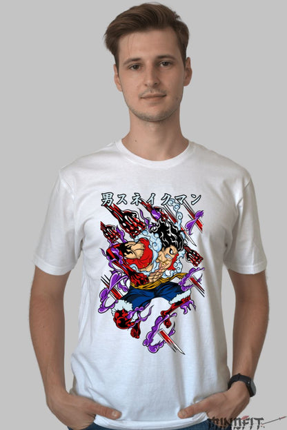 Tricou Anime One Piece Luffy Snake Man barbat alb