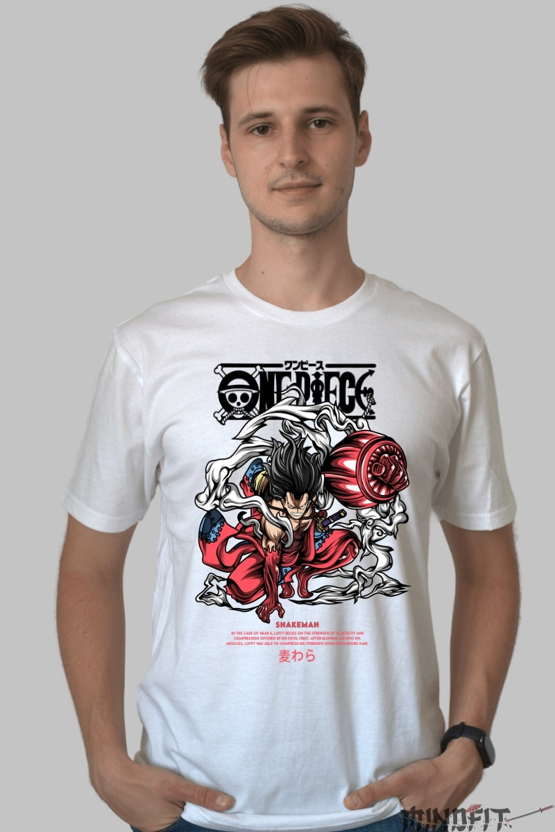 Tricou Anime One Piece - Luffy Snakeman Gear Fourth barbat alb