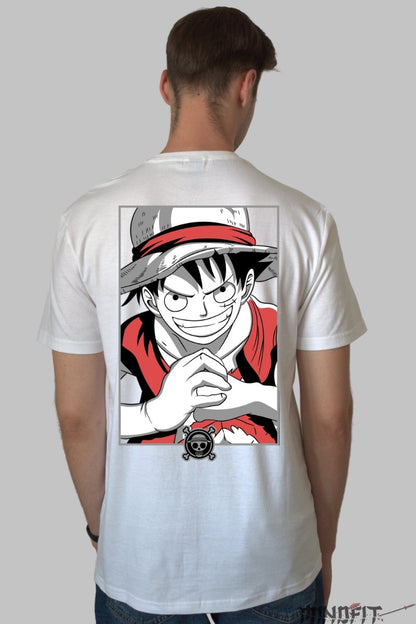 Tricou Anime One Piece - Luffy Straw Hat Determination barbat alb