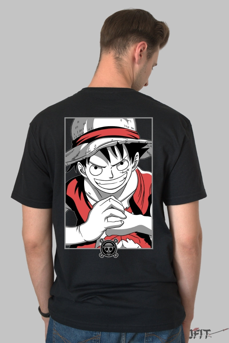 Tricou Anime One Piece - Luffy Straw Hat Determination barbat negru
