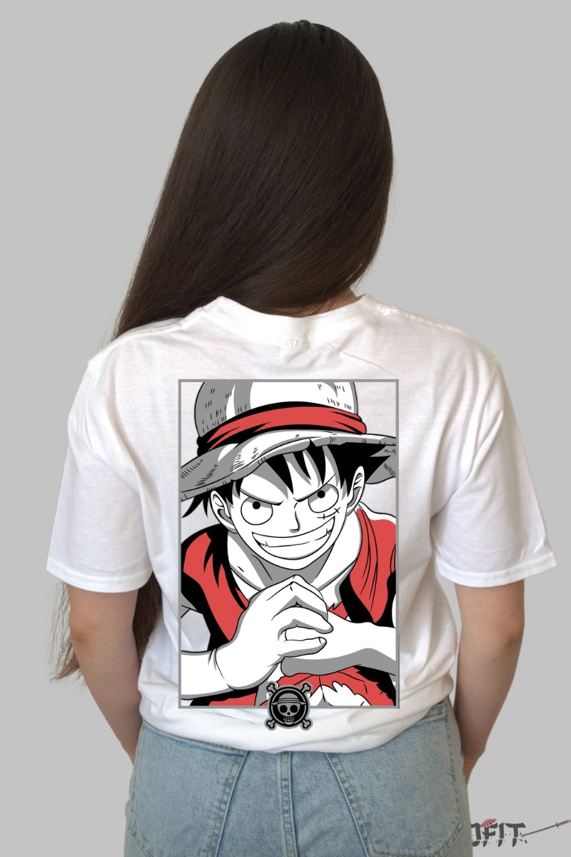 Tricou Anime One Piece - Luffy Straw Hat Determination dama alb