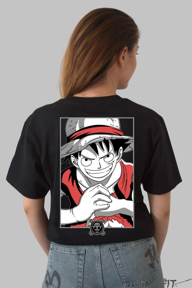 Tricou Anime One Piece - Luffy Straw Hat Determination dama negru