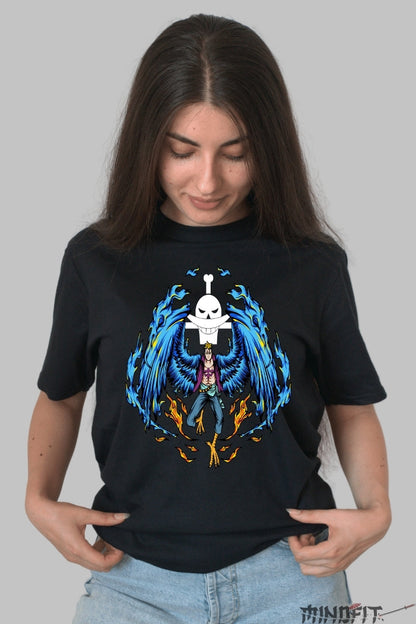 Tricou Anime One Piece - Marco Phoenix Fire Wings dama negru