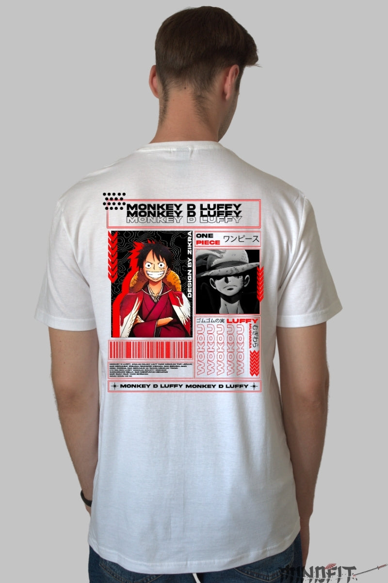 Tricou Anime One Piece - Monkey D. Luffy King of Pirates barbat alb