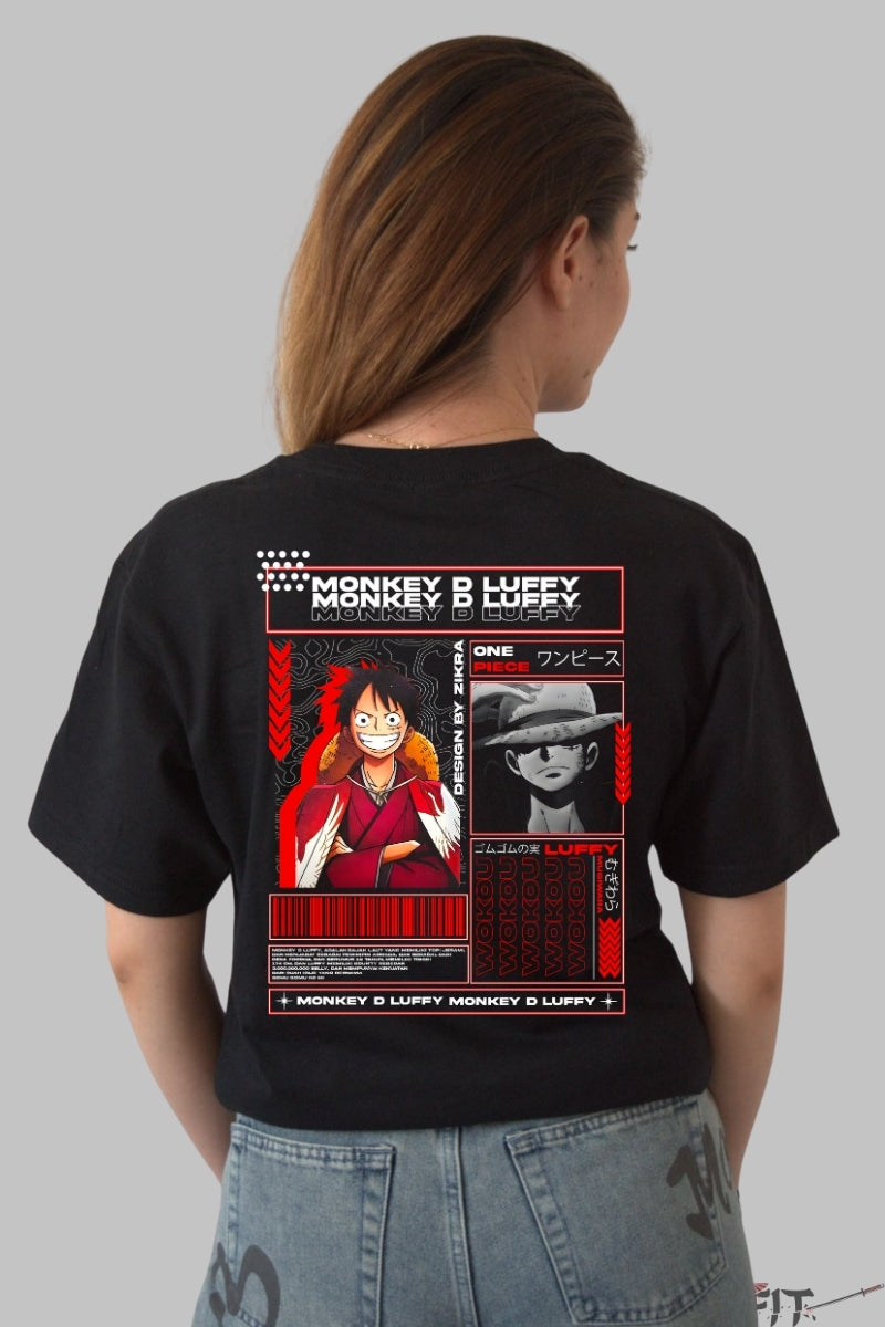 Tricou Anime One Piece - Monkey D. Luffy King of Pirates dama negru