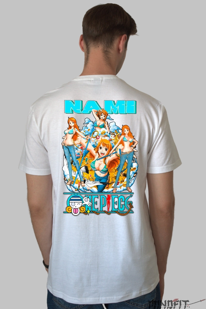 Tricou Anime One Piece - Nami Queen of Navigation barbat alb