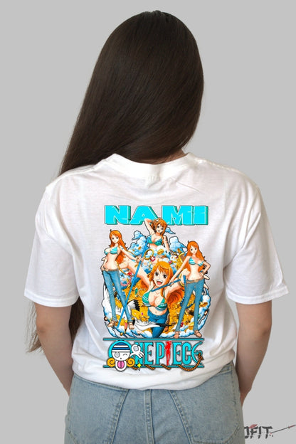 Tricou Anime One Piece - Nami Queen of Navigation dama alb