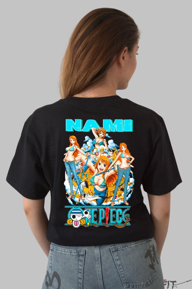 Tricou Anime One Piece - Nami Queen of Navigation dama negru