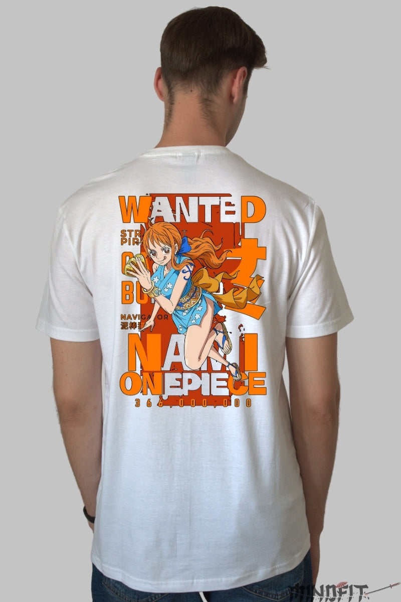 Tricou Anime One Piece - Nami Wanted Navigator Style barbat alb